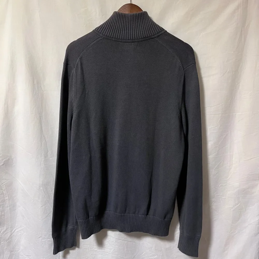 Banana Republic Mens Sz M Gray 100% Cotton Sweater Quarter Snap Button Mock Neck